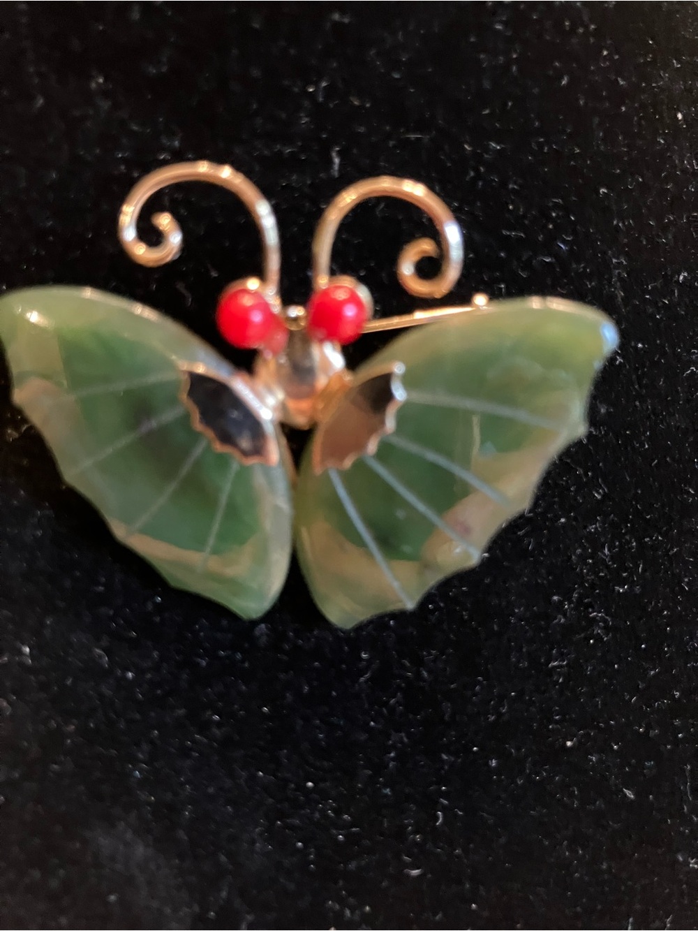 VINTAGE GREEN JADE BUTTERFLY BROOCH